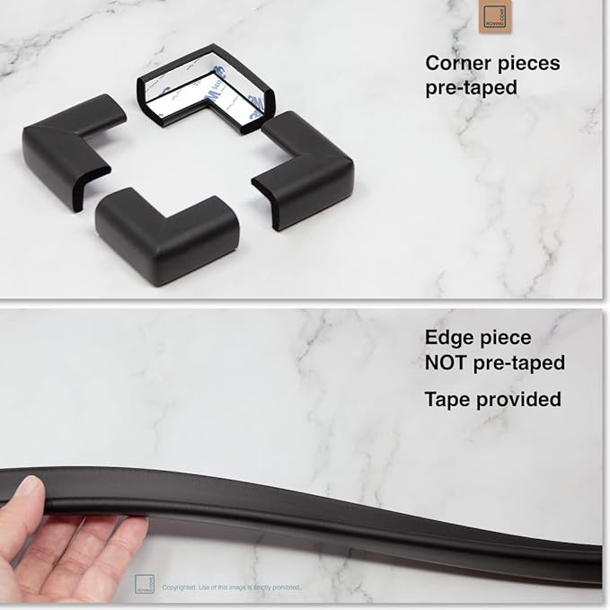 Roving Cove Slimfit Corner Edge Protector for Baby Proofing (Small 18ft Edge 8 Corners), Furniture Safety Bumper Guard, Soft NBR Rubber Foam, 3M Adhesive, Onyx Black