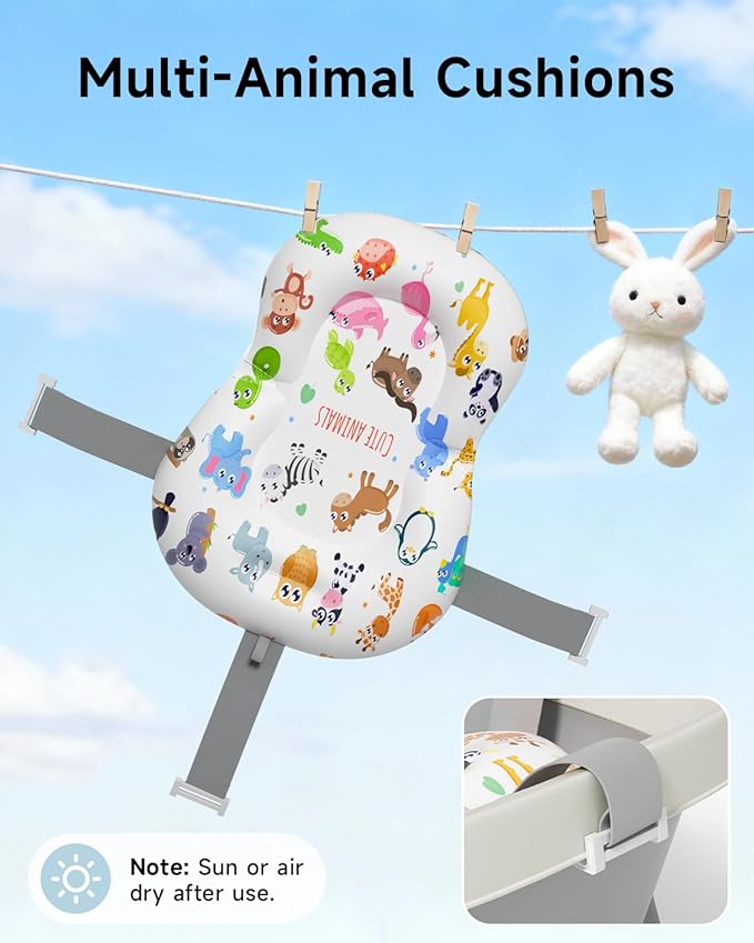 Collapsible Baby Bathtub, Large Infant Bath Tub with Thermometer & Cute Soft Cushion for Newborn to 36-Month Toddlers, Storage and Non-Slip Feet Design, Baby Bath Gift (Grey)