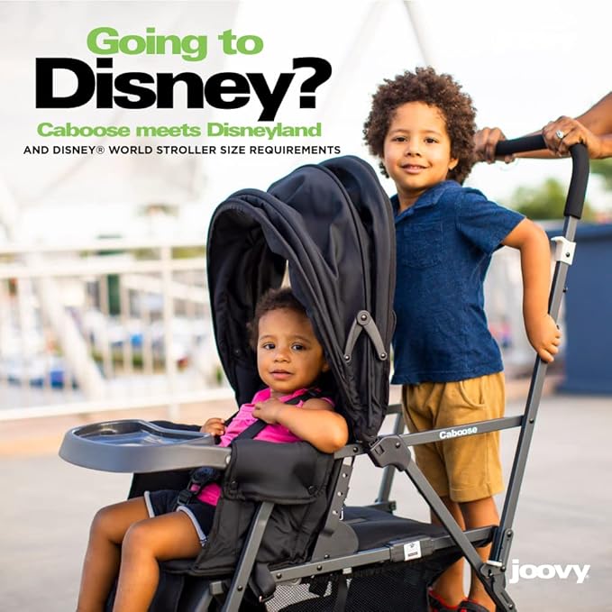 Joovy Caboose Sit and Stand Double Stroller with Rear Bench and Standing Platform, 3-Way Reclining Seats, Optional Rear Seat, and Universal Car Seat Adapter (Black)