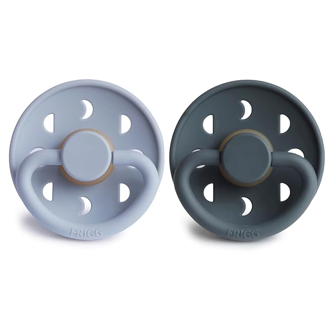 FRIGG Moon Natural Rubber Baby Pacifier | Made in Denmark | BPA-Free (Powder Blue/Slate, 6-18 Months) 2-Pack