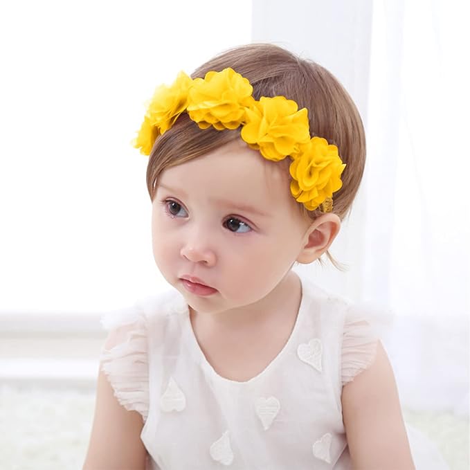 Fmeida Baby Girls Headbands for 4-24M | Soft Flower Crown (Fits 14.96"-18.89" Head)