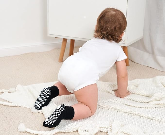 ZAPLES Baby Non Slip Grip Ankle Socks with Anti Skid Grippers Boys Girls Low Cut for Infants Toddlers Kids