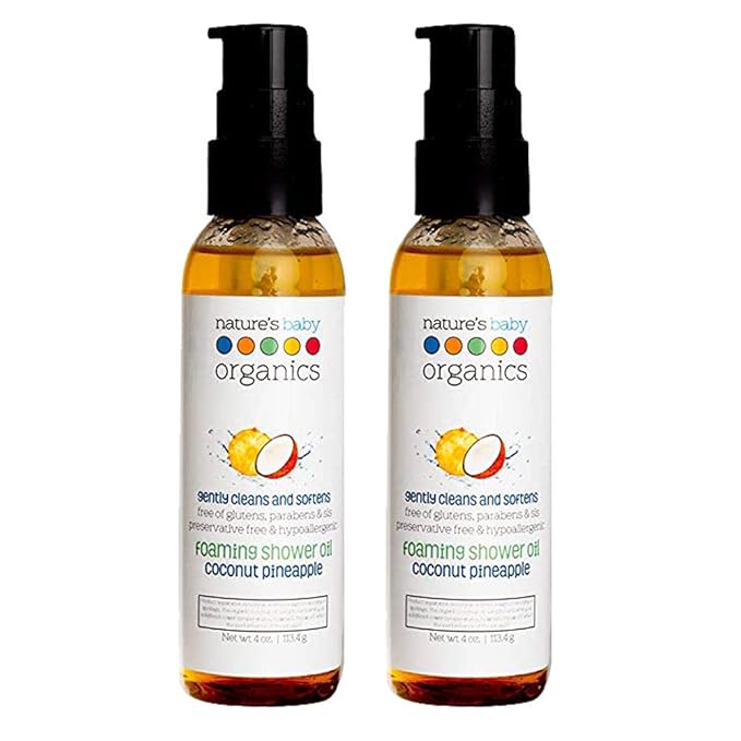 Nature's Baby Gentle Cleansing Bath & Shower Oil Combination For Mom and Baby, Formulated for Dry & Sensitive Skin, No Sulfate, DEA, Preservatives or Paraben, Coconut Pineapple, 4 Oz (2-Pack)