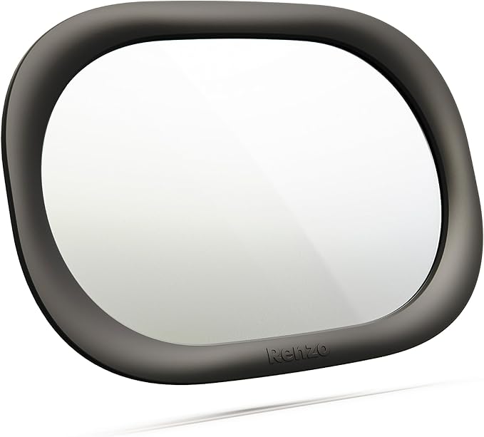 Renzo Baby Car Mirror - Rear Facing Car Seat Mirror for Infants - Extra Large, Shatter-Resistant, 360° Adjustable, Tool-Free Installation - Fits Most Cars, SUVs & Trucks (Midnight Black)