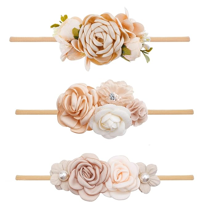 Baby Girl Headbands Nylon Flower Elastic Hairbands 3pcs Hair Accessories Gift for Newborn Infant Toddlers (YM1)