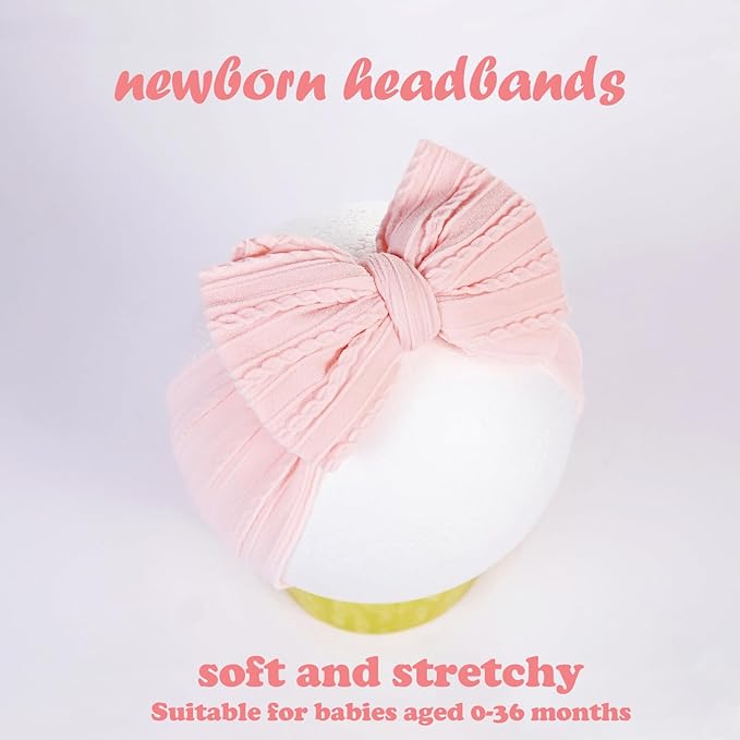 Baby Bows Headbands Soft Nylon Handmade Hair Accessories for Newborn Infant Toddler Kids (3 Mixed Pink, Large)