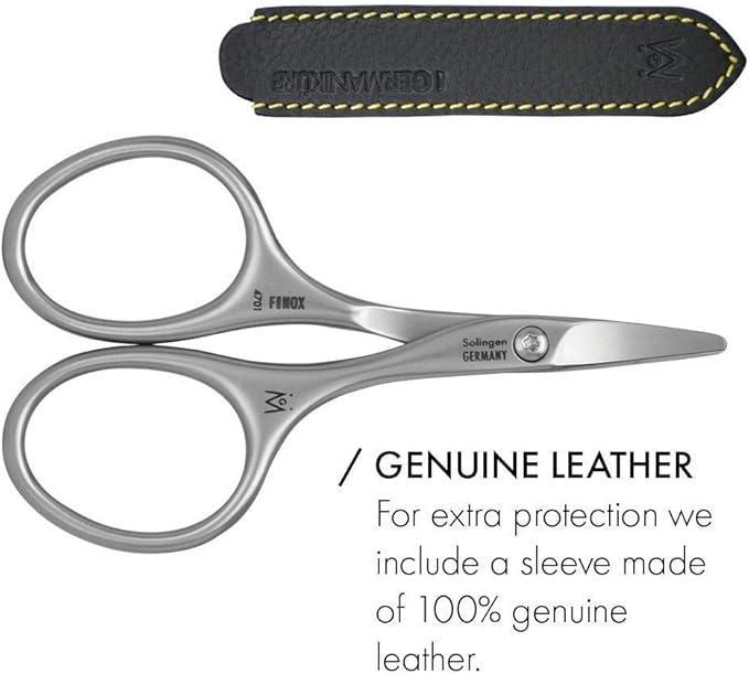 GERMANIKURE Rounded Safety Nail Scissors - FINOX Surgical Stainless Steel baby scissors and Manicure Tools in Leather Case - Self Grooming Scissors for nails Ethically Made in Solingen Germany - 4701