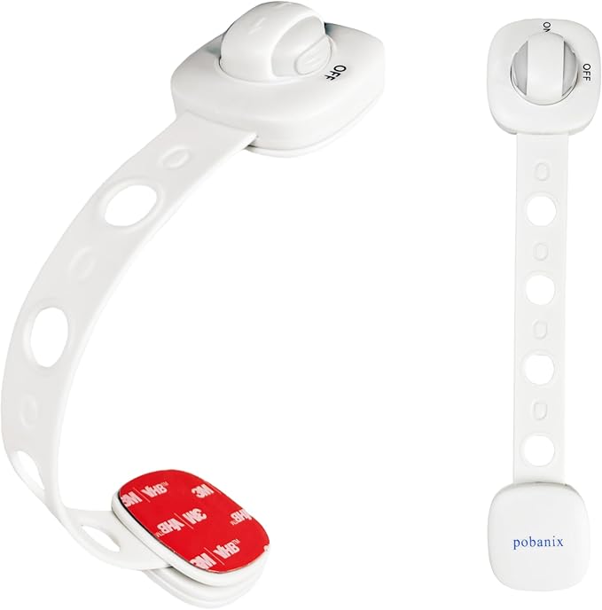 White Baby Proof Cabinet Locks - No Drill Safety Latches for Oven, Dishwasher & Drawers, Adjustable 2-15cm,childproofing safety equipment 3M Adhesive - Rental Friendly (White 2Pack)