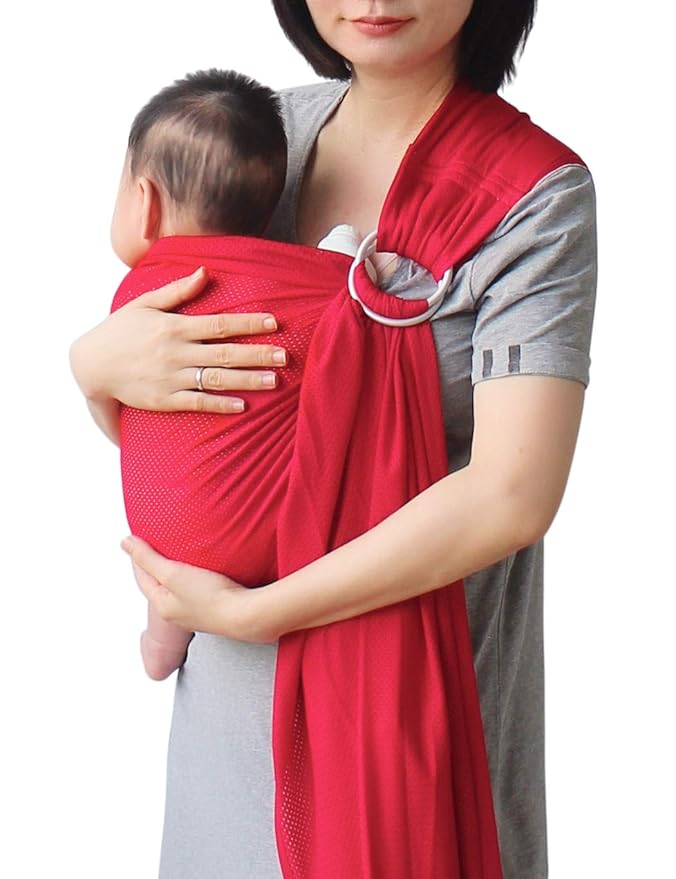Baby Water Ring Sling Carrier | Lightweight Breathable Mesh Baby Wrap for Infant, Newborn, Kids and Toddlers | Perfect for Summer, Swimming, Pool, Beach | Great for Dad Too Red