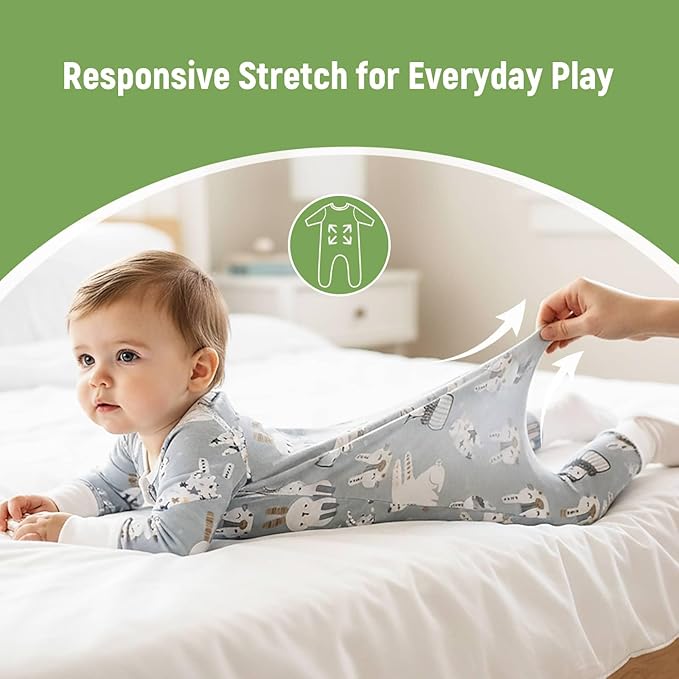 OPAWO Viscose from Bamboo Baby Pajamas Girl 2pack Mittens Cuff 2 Way Zipper Soft Footless Sleeper Baby Boy One-Piece Romper
