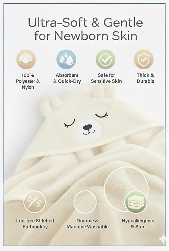 My Tiny Nugget Hooded Baby Bath Towel Set (2-Pack) – Soft & Absorbent | Pink & White | Cute Animal Hood | Plush Bath Wraps for Newborns Infant & Toddlers | Baby Gift Bundle (Pink + White Set)