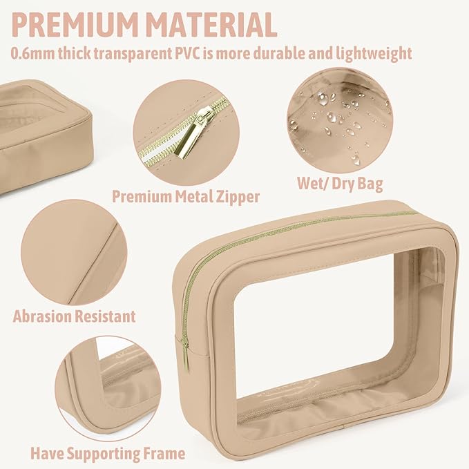 5PCS Clear Toiletry Bag,TSA Approved Travel Makeup Pouch with Zipper for Cosmetics and Toiletries，Diaper Bag Organizer Pouch Set，Women's Purse Organizer and Clear Car Bag