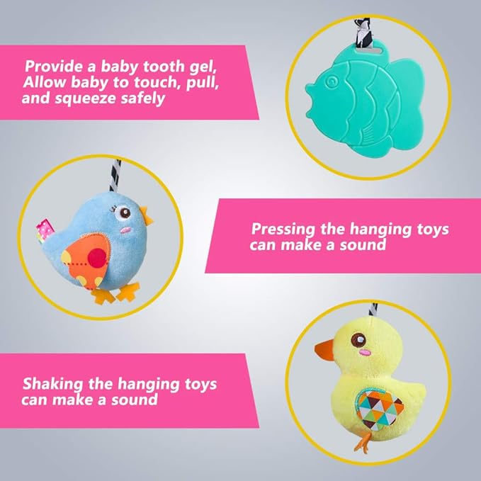 Caterbee Baby car seat Toys, Activity Spiral hangings pram Toys, Plush Crib Toys with Squeaky for boy or Girl (Duck)
