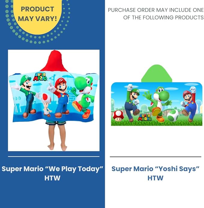 Super Mario Bath/Pool/Beach Soft Cotton Terry Hooded Towel Wrap, 24 in x 50 in, By Franco Kids