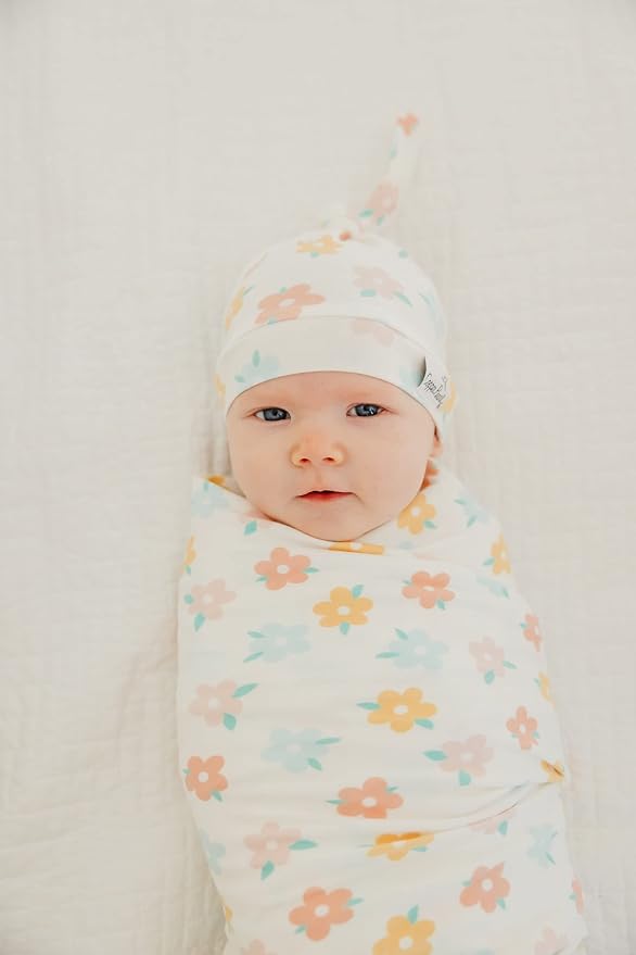 Copper Pearl Baby Beanie Hat Top Knot Stretchy Soft Daisy