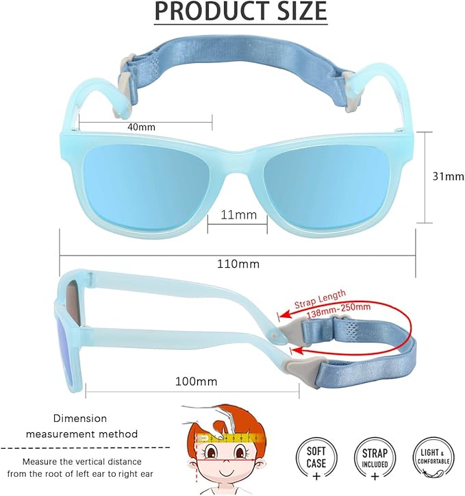 MAXJULI Baby Infant Sunglasses Safe, Soft, With Adjustable Strap 0-24 Months BPA Free 7002