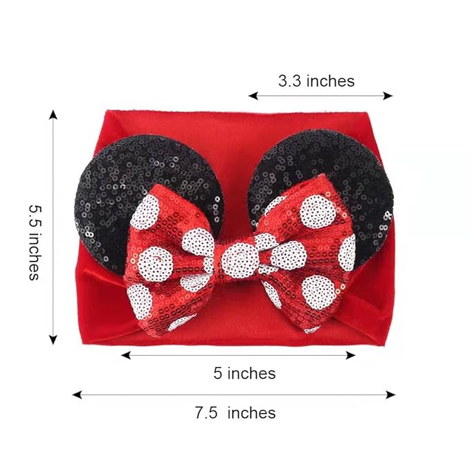 JIAHANG Baby Girl Mouse Ears Headwrap with Sequin Polka Dot Bow, Velvet Turban Hairband, Hair Bow Headband for Toddler, Kids, Party Supplies