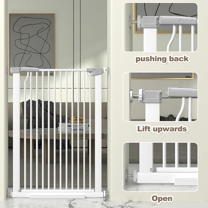 41" Extra Tall Baby Gate for Doorway, 65.8-72.2'' Metal Pet Baby Safe Gate, Extra Wide Pressure Mounted Cat Gate with Expansion Kit, No Drilling Cat Fence Indoor, Tall Dog Gate, White