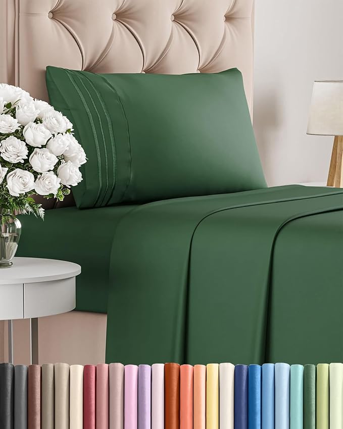 Twin XL Size 3 Piece Sheet Set - Comfy Breathable & Cooling Bed Sheets Set - Hotel Luxury Bedding for Women, Men, Kids, Teens, Boys & Girls - Deep Pockets and Wrinkle Free - Oeko-Tex - Emerald Green