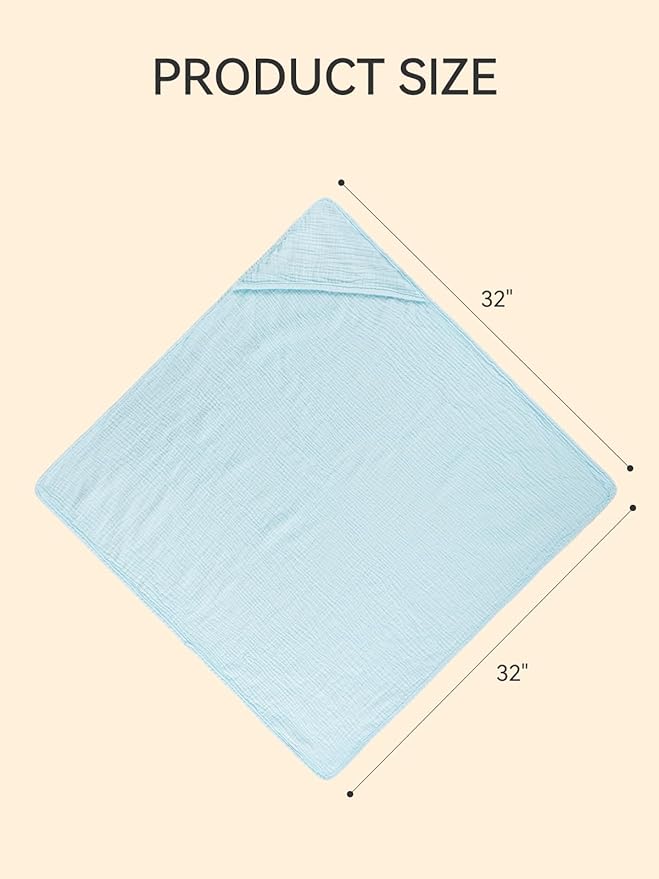 TILLYOU Muslin Hooded Baby Towels for Newborn 2 Pack, 32x32Inch Soft Baby Bath Towel Highly Absorbent for Newborn and Infant, Essential for Newborn Care, Light Pink and Blue