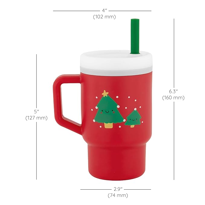 Infantino My 1st Tumbler Christmas Edition, Silicone Sippy Cup with Straw & Handle, Spill-Resistant Baby Cup for On-the-Go, BPA-Free Transition Cup, Christmas Tree