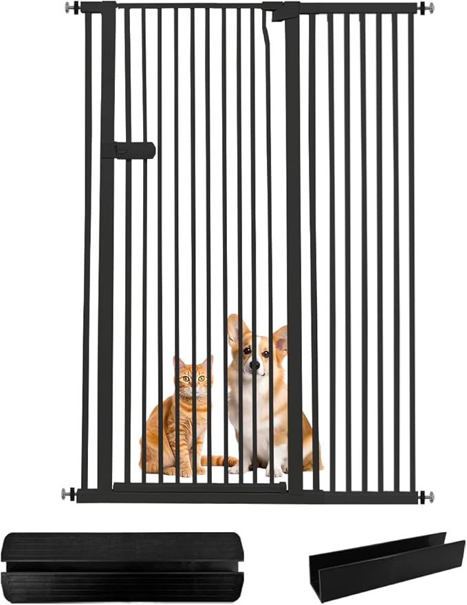 Lumizone Extra Tall Cat Gate 55.12" High Pressure Mounted Extra Wide 2025 New (17 Sizes) 1.37" Gap No Drilling Auto-Close One-Handed Operation Tall Pet Gate for Dogs(Black, 55.12" H x 42.52"-46.64" W)