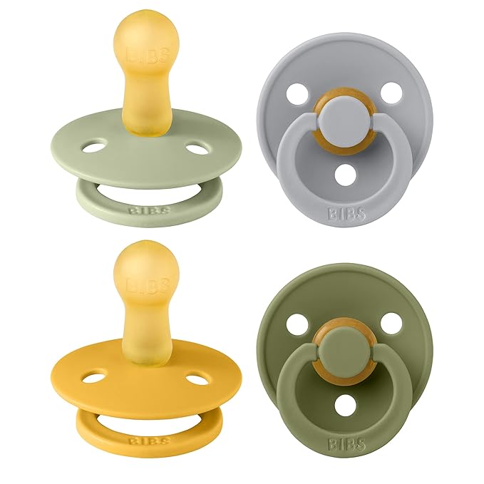 BIBS Pacifiers - Color 4 Pack | Round Nipple Baby Pacifier | BPA Free Natural Rubber Latex Soother | Made in Europe | Size 6-18 Months | Garden Colors