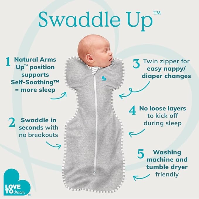 Love to Dream Swaddle Up Bamboo, Arms Up Position, Soft and Luxurious 100% Viscose from Bamboo - Wearable Blanket - 1.0 TOG - (20-24°C) Ideal for Moderate Temps (Cherries Blush, Newborn, 2.2–3.8kg)