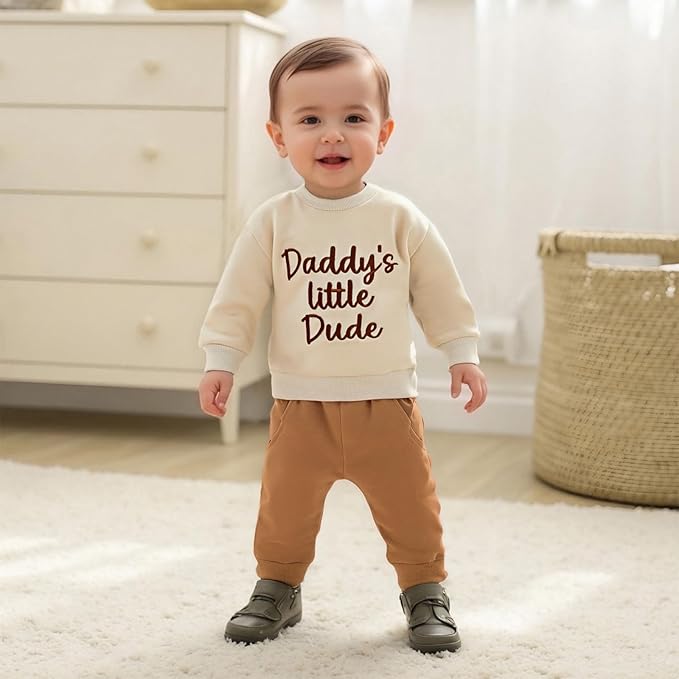 Baby Boy Fall Clothes Set Long Sleeve Letter Print Sweatshirt Pants Toddler Infant Outfits 6 12 18 24 Months 2T