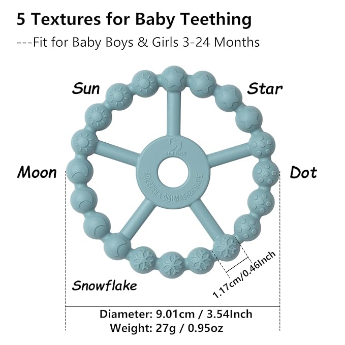 3 Pack Ring Teether Baby Infant Toys, Baby Essentials, Silicone Teething Ring Toys for Babies 0-6 Months, Seposeve Toddler Teethers 6-12 Months 12-24 Months, Infant Teething Relief, Green Blue White