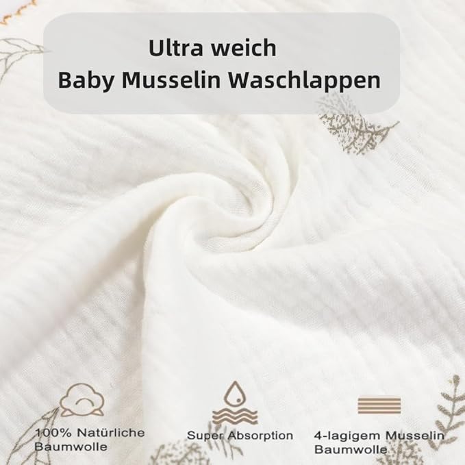 norinori Baby Msulin Washcloths Newborn Face Towel - Baby Muslin Burp Cloths 10Pack Soft Absorbent Natural Cotton Wash Towel 10"X10" Baby Bath Towels Wipes Baby Registry as Shower