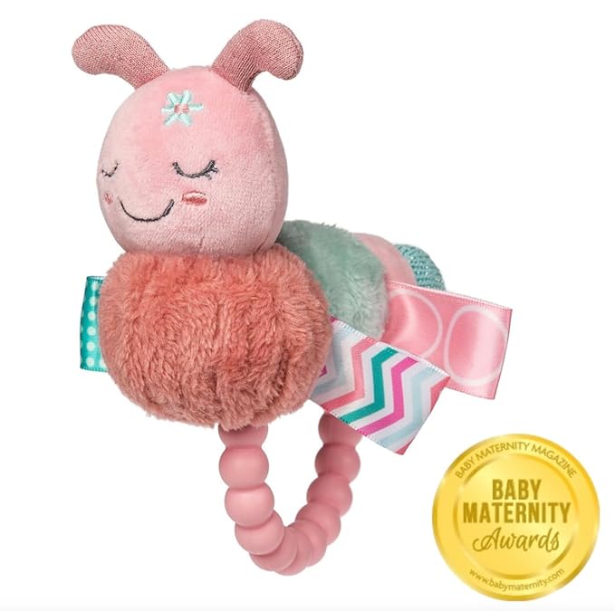 Soft Baby Rattle with Soothing Teether Ring and Sensory Tags, 6-Inches, Camilla Caterpillar