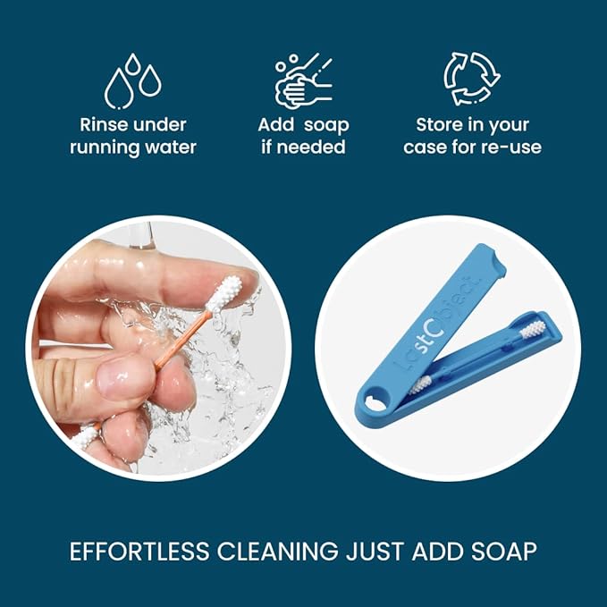 LastSwab® Reusable Cotton Swabs for Ear Cleaning - Sanitary Alternative to Single-Use Q Tips - Easy to Clean - Comes with a Convenient Travel Case Holder - Blue