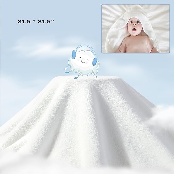 Baby Hooded Bath Towel 31.5"x31.5" Ultra Absorbent Soft Coral Fleece, for Newborn Infant Toddler Up to 3 Years, Unisex Bathrobe Blanket for Boys & Girls 2PCS(White Pink)