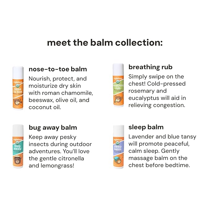 oogiebear Organic Baby Balm 4-Pack – Nose-to-Toe, Breathing Rub, Bug Away & Sleep Balm – Natural & Organic Soothing Care for Babies & Toddlers