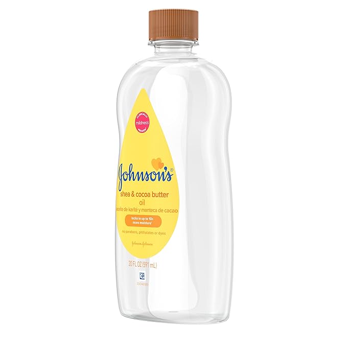 Johnson's Baby Oil, Mineral Oil Enriched with Shea & Cocoa Butter to Prevent Moisture Loss, Hypoallergenic, 20 fl. oz (Pack of 2)