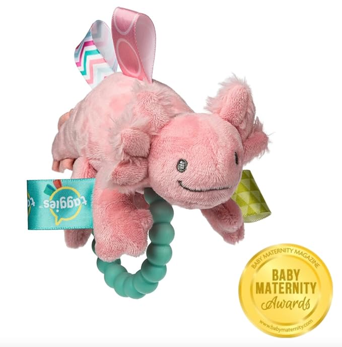 Taggies Soft Baby Rattle with Soothing Teether Ring and Sensory Tags, 6-Inches, Lizzy Pink Axolotl