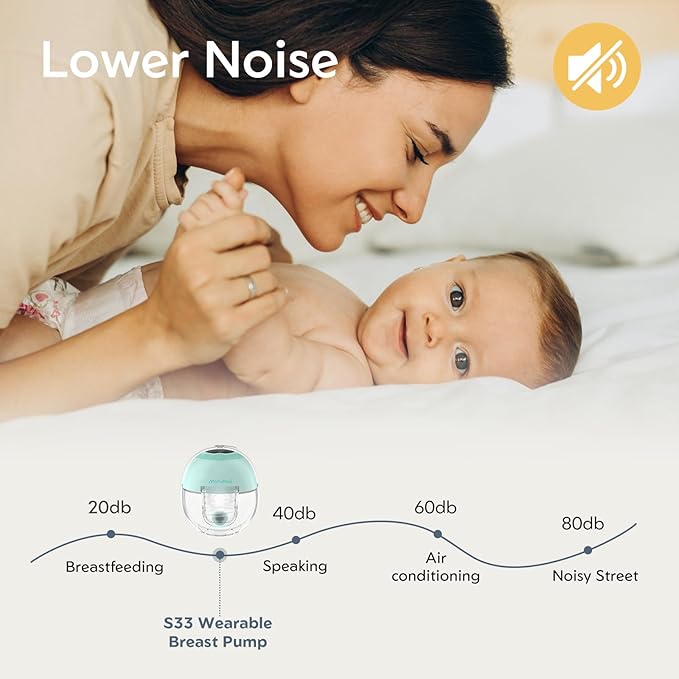 MomMed S33 Wearable Breast Pump with Case, Ultra-Quiet in-Bra Pump for Work & Night, One-Tap Pause, Night Light, Leakproof, 4 Modes 9 Levels, 17/19/21mm Inserts (Green, 2 Pack)