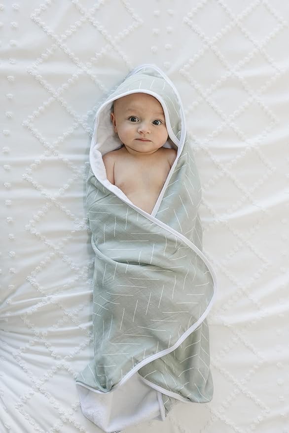 Mebie Baby Muslin Hooded Towel, Desert Sage, Cute Hooded Baby Bath Towel for Newborn, Infant & Toddler, Modern Baby Towels and Washcloths for Boy & Girl, Floral & Pattern Hooded Baby Towels