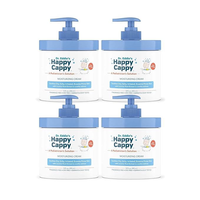 Happy Cappy Moisturizing Cream - Baby Eczema Cream, Eczema Lotion for Kids, Pediatrician-Formulated, Gentle, Paraben Free, Hypoallergenic, Soothes Dry Skin - 12 Fl Oz (Pack of 4)