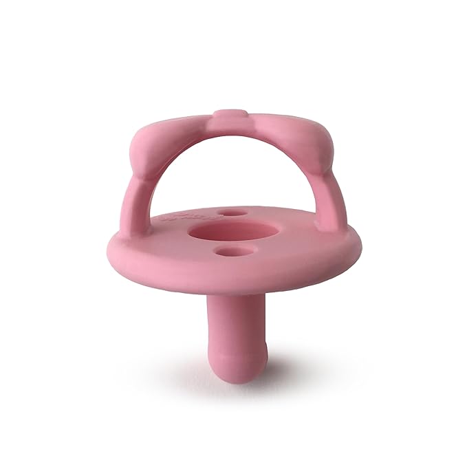 Itzy Ritzy Silicone Pacifiers for Ages 6-18 Months - Itzy Soother Pacifiers Feature Collapsible Handle & Two Air Holes for Added Safety; Set of 2 in Light & Dark Pink