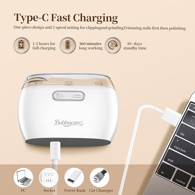 Electric 2-in-1 Nail Clipper & Polisher, 2-Speed Safe Fingernail Trimmer for All Ages, Rechargeable Automatic Nail Clipper with Light, Manicure Set for Baby Kids Seniors & Weak Hands