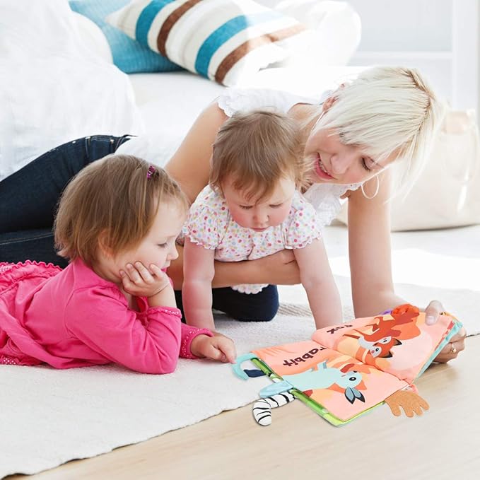 Vicloon Soft Cloth Books 0-6 Months, High Contrast Sensory Baby Toys - Tummy Time, Bath, Crinkle, Squeaky, Washable, Chewable, Non-Toxic, Early Educational