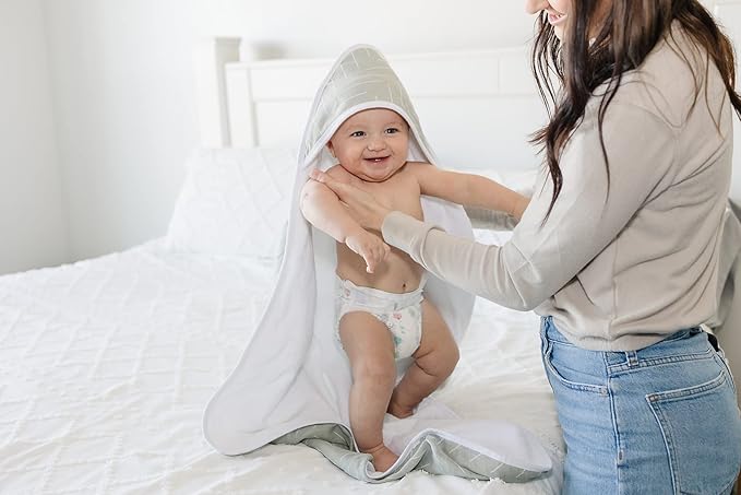 Mebie Baby Muslin Hooded Towel, Desert Sage, Cute Hooded Baby Bath Towel for Newborn, Infant & Toddler, Modern Baby Towels and Washcloths for Boy & Girl, Floral & Pattern Hooded Baby Towels