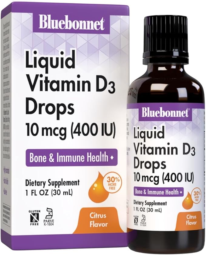 Bluebonnet Liquid Vitamin D3 Drops 400 IU, Citrus, 1 Fl Oz