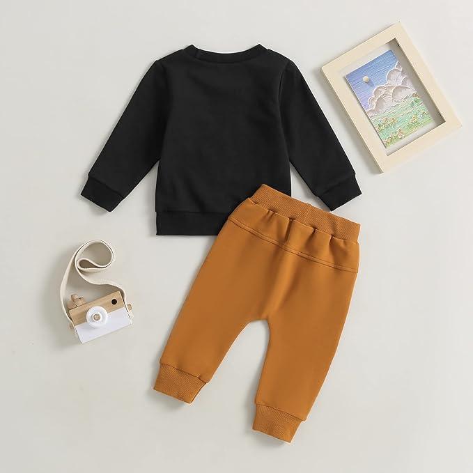 wdehow Toddler Baby Boy 2Pcs Outfits Letters Print Pullover Tops + Drawstring Pants Set Fall Winter Clothes