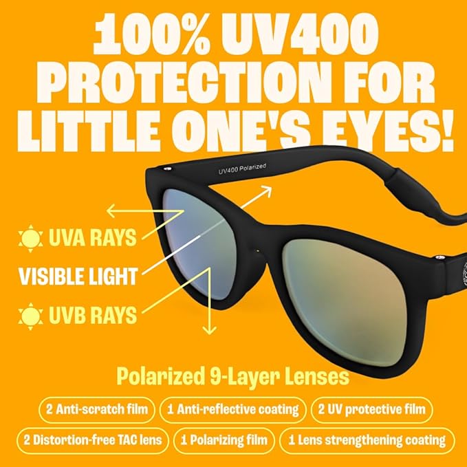 Polarized Baby Sunglasses With Strap - Unbreakable Flexible Infant Sunglasses For Toddlers Newborns 0-24 Months