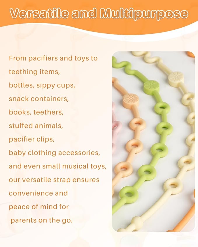 Toy Straps for Baby, 5pcs Adjustable Toy Holder for Stroller Accessories, Silicone Tether Pacifier Clip, No Throw Travel Essential Leash for High Chair, Car Seat (5 Pack Macaron)