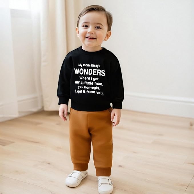 wdehow Toddler Baby Boy 2Pcs Outfits Letters Print Pullover Tops + Drawstring Pants Set Fall Winter Clothes