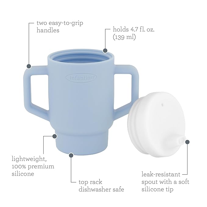 Infantino My 1st Tiny Tumbler, Silicone Sippy Cup with Straw & Handle, Spill-Resistant Baby Cup for On-the-Go, BPA-Free Transition Cup, Clarity